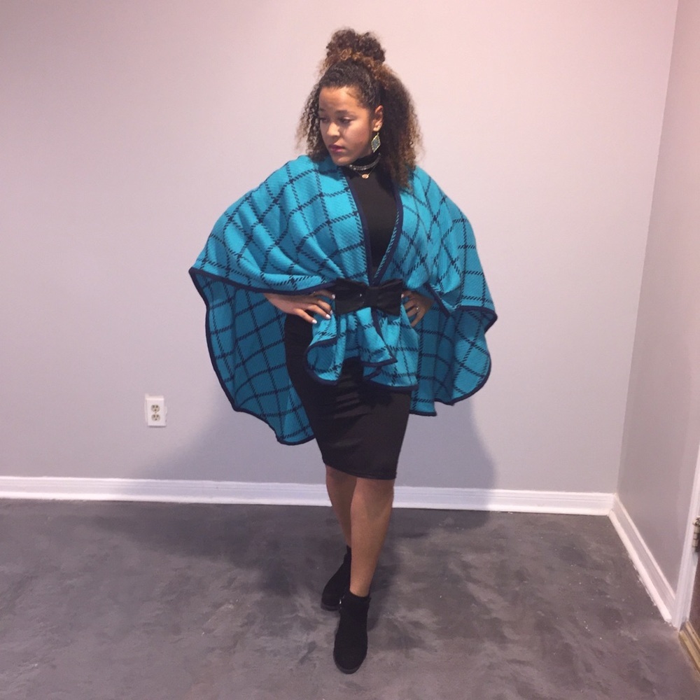 Turquoise and navy shawl